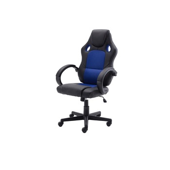 Scaun de gaming Emporio Royal, cu tetiera, este realizat din materiale de calitate textil si piele ecologica moale Negru/Albastrui Scaun de gaming Emporio Royal, cu tetiera, este realizat din materiale de calitate textil si piele ecologica moale Negru/Albastrui