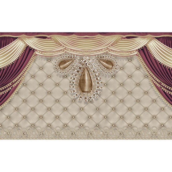 Fototapet, Cortina visinie cu ornamente aurii, 350 cm x 200 cm