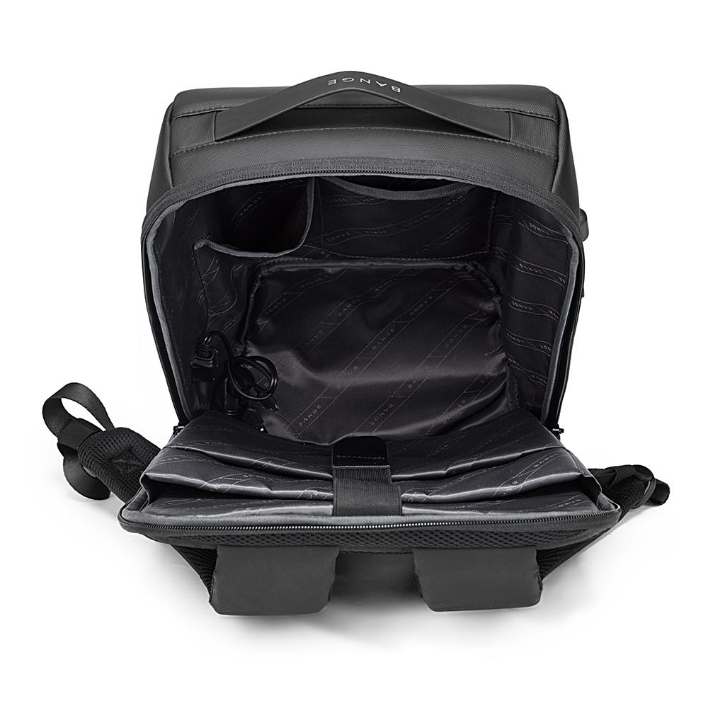 Rucsac laptop 15.6", smart casual, impermeabil cu sistem antifurt, port de incarcare USB, BANGE, 49X33X17 cm, Negru