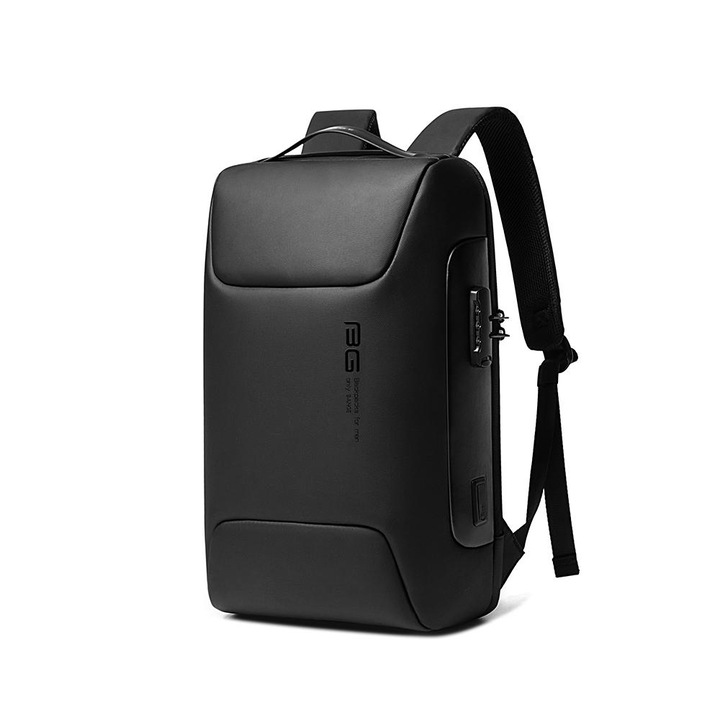 Раница за лаптоп 15.6", smart casual, водоустойчива със система против кражба, USB порт за зареждане, BANGE, 49X33X17 см, черна