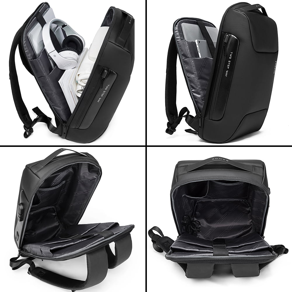 Rucsac laptop 15.6", smart casual, impermeabil cu sistem antifurt, port de incarcare USB, BANGE, 49X33X17 cm, Negru