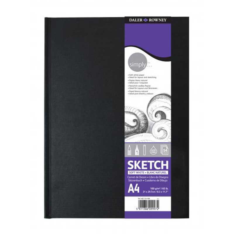 Caiet de schite cu hartie alba, Simply Daler Rowney, 54 coli, 100g, format A4