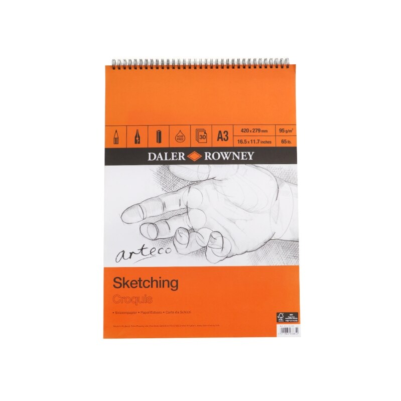 Bloc Arteco, Daler Rowney, 30 coli, 95g, cu spira - A3
