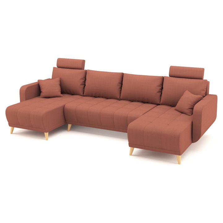 Coltar U Shape extensibil, LIDYA Roz de 4 locuri, 300 x 140 x 90 cm