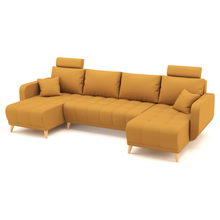 Coltar U Shape extensibil, LIDYA Mustar de 4 locuri, 300 x 140 x 90 cm