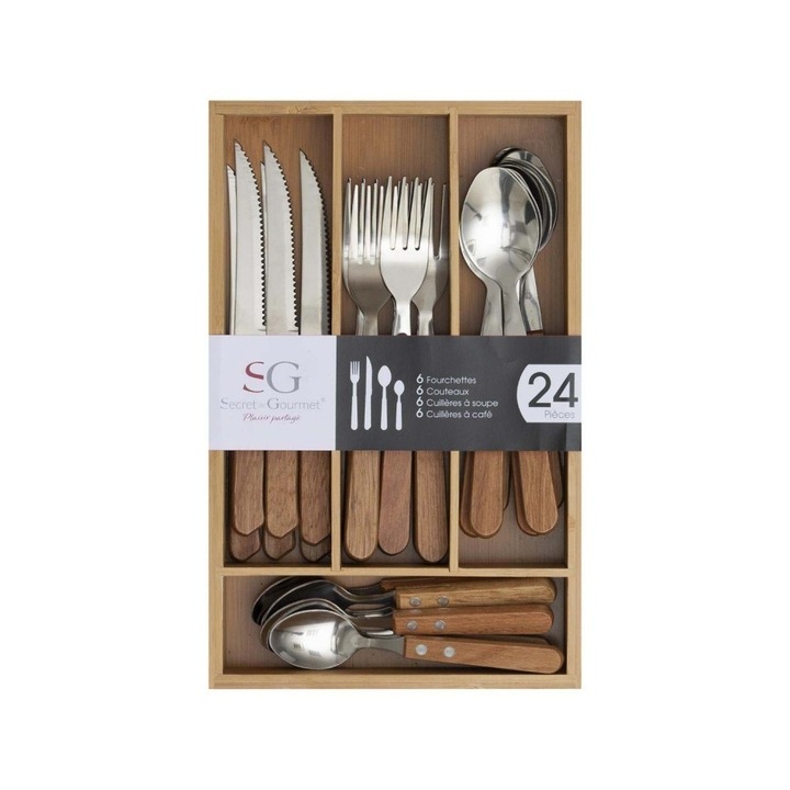 Set 24 tacamuri Naturalis, suport sertat lemn, 19,2x30,3x5,1 cm