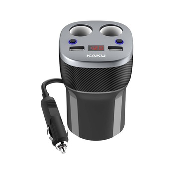 Incarcator auto Dublu Optim IAO Quick Charge, 2 x USB, 2 x Prize Auto (Bricheta), Display LCD Smart cu indicator tensiune, 120W, Negru Incarcator auto Dublu Optim IAO Quick Charge, 2 x USB, 2 x Prize Auto (Bricheta), Display LCD Smart cu indicator tensiune, 120W, Negru