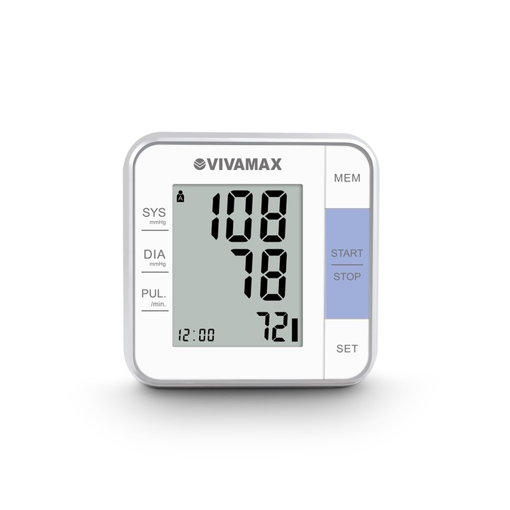 Vivamax V20 Csuklós vérnyomásmérő, Dátum- és időkijelzés, Szemléletes kijelző, Szürke/Fehér