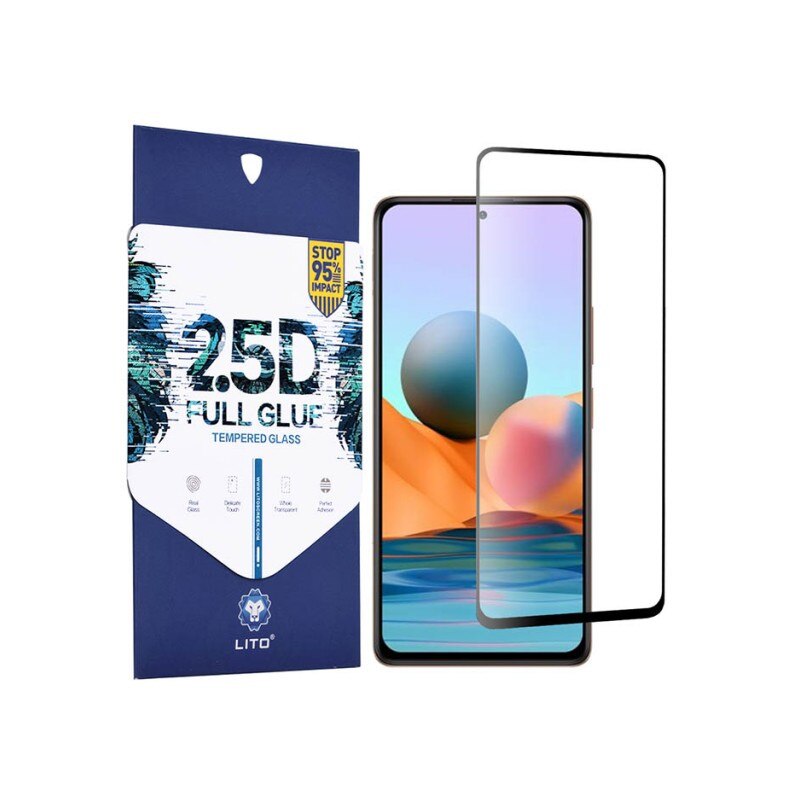 Folie Protectie Lito Full Glue Pentru Xiaomi Redmi Note 10 Pro, Transparenta Cu Margine Neagra