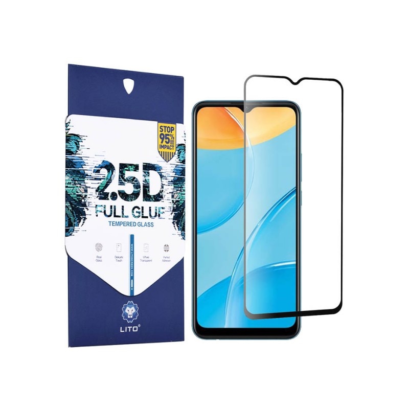 Folie Protectie Lito Full Glue Pentru Oppo A15, Transparenta Cu Margine Neagra