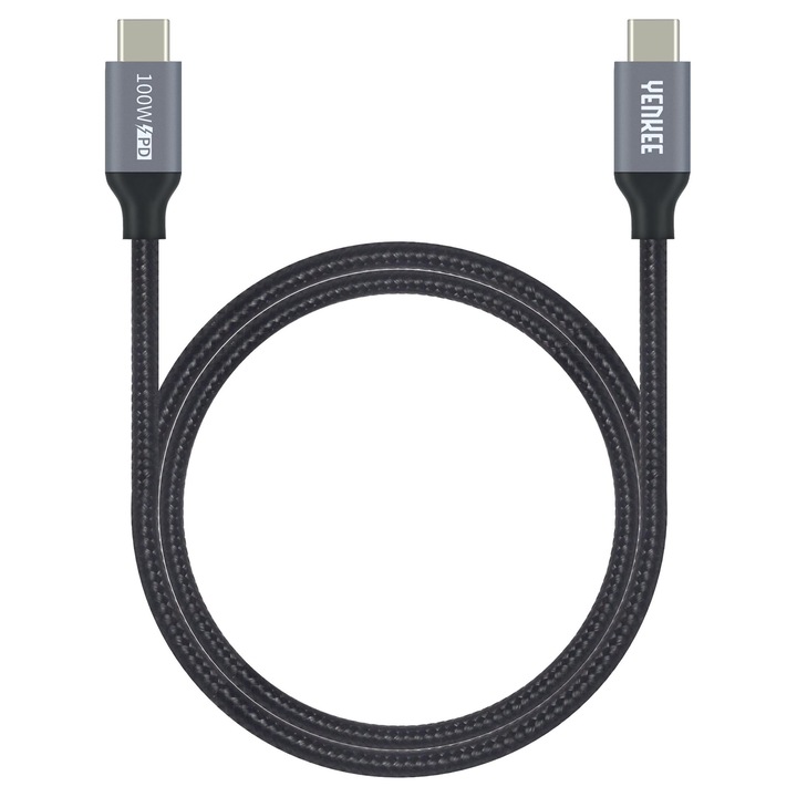 Cablu date, Yenkee, USB-C, Incarcare rapida, 1.5 m, Negru/Gri