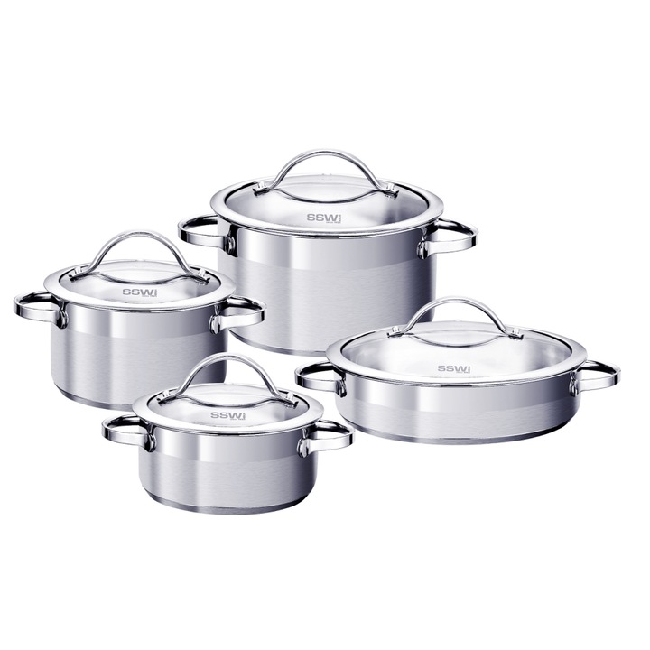 Set 4 Oale cu capac SSW Berlin, Inox, Argintiu