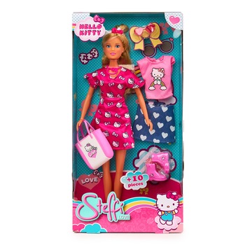 Papusa Steffi Love blonda, cu 10 accesorii Hello Kitty Papusa Steffi Love blonda, cu 10 accesorii Hello Kitty