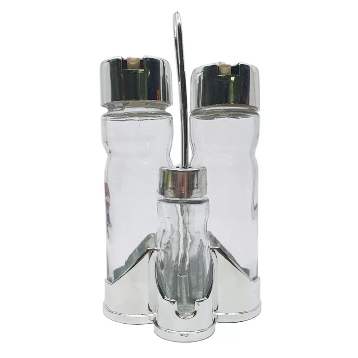 Set Oliviera 4 Piese, Material Sticla si Inox, Dimensiune 21 cm