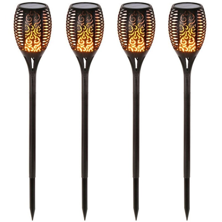 4 db kerti szolár lámpa szett, fáklya típusú, lánghatású, ON/OFF gomb 18-14 K KATHODE