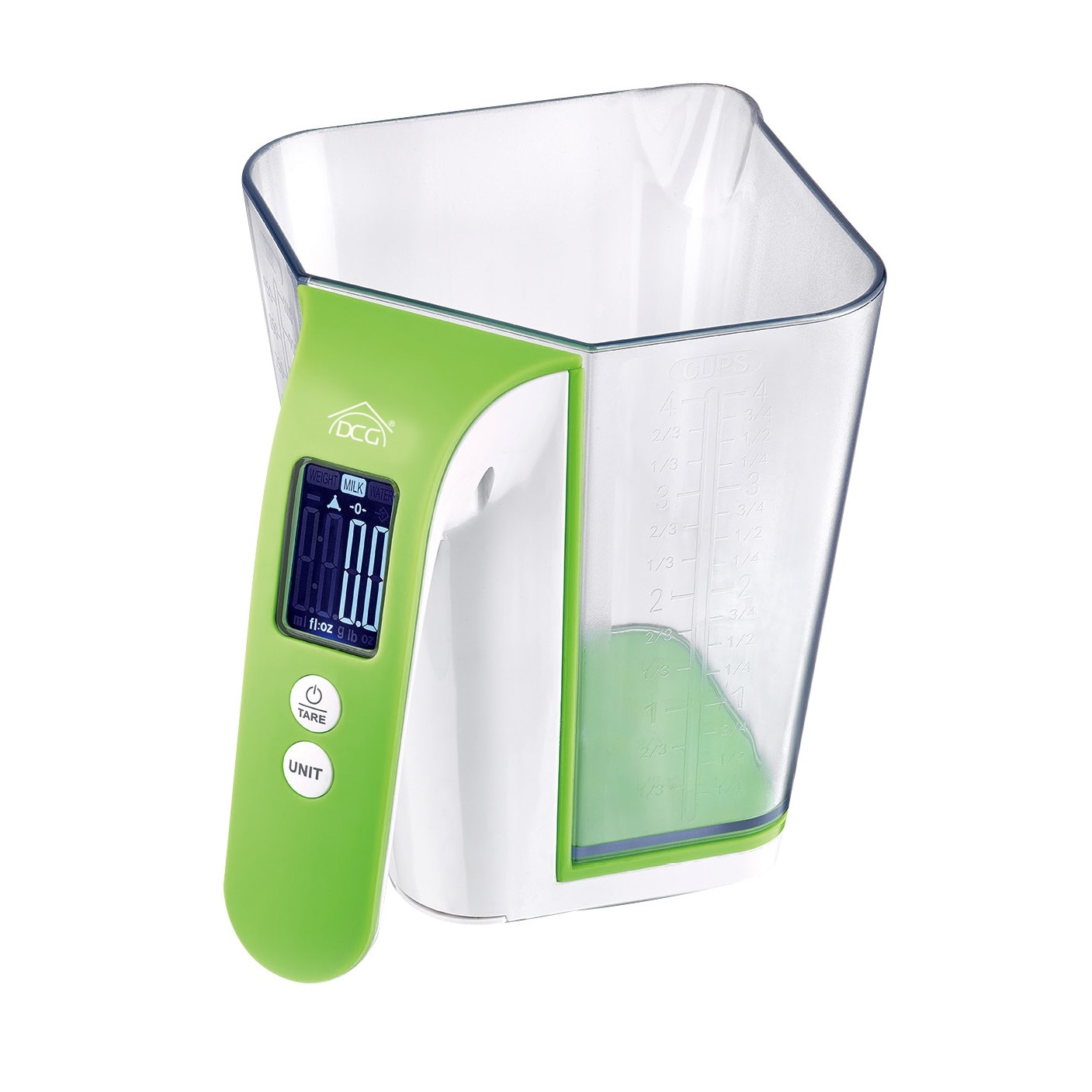 Cantar digital cu cana DCG, PWC8068, cana detasabila 1 l, capacitate de cantarire 2 Kg, functie tara, display LCD, usor de utilizat, alb/verde