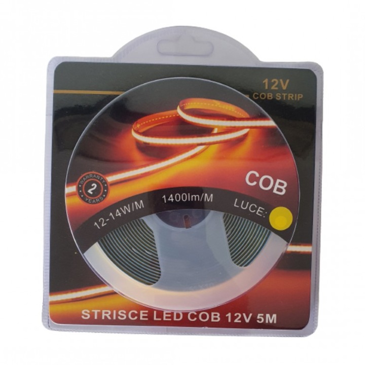 Banda led cob strip, 1400lm/m, 12-14 w/m, lumina calda, 5m, 874-2012-C, 12v