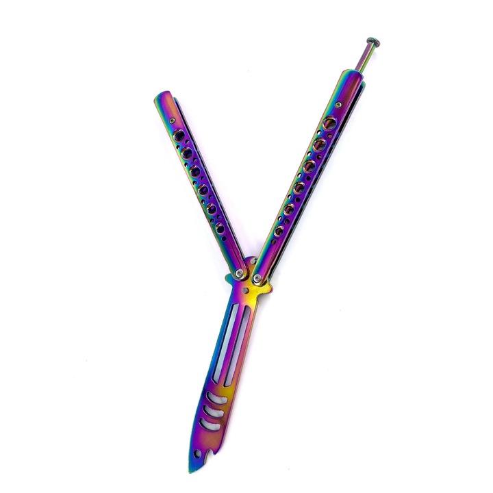 Briceag butterfly balisong Colorful Fish, CS:GO pentru antrenament, fara tais, 24 cm, husa, fade