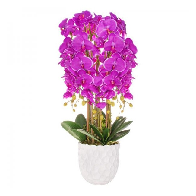 Aranjament Floral Orhidee Artificiala in Ghiveci cu 8 Tulpini, Aspect Natural, inaltime 83 cm, Culoare Roz