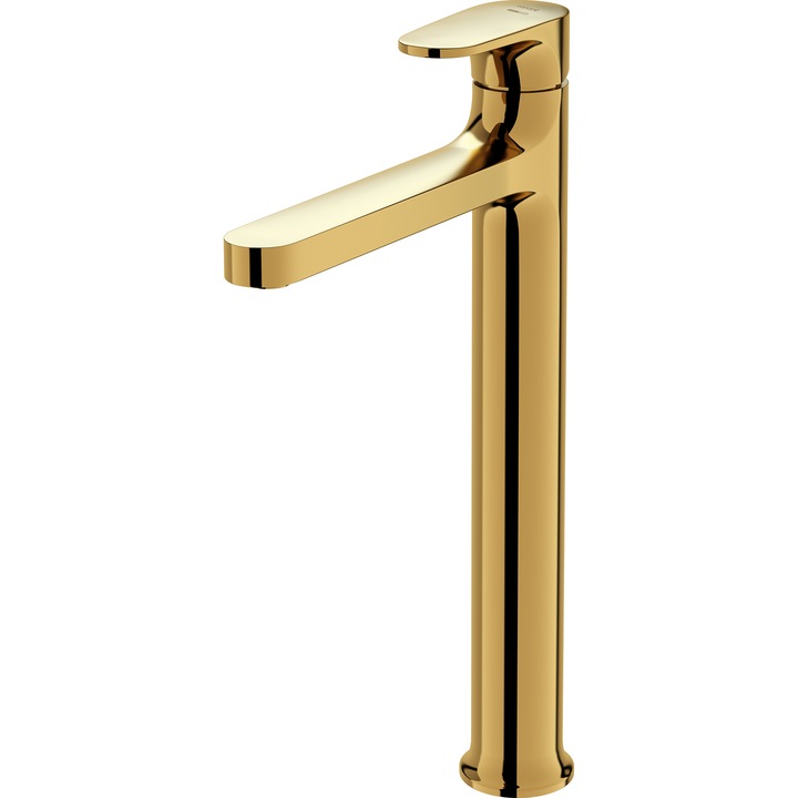 Висок смесител за умивалник Cersanit Inverto S951-298, С аератор, Керамичен патрон, Златист + Златиста дръжка