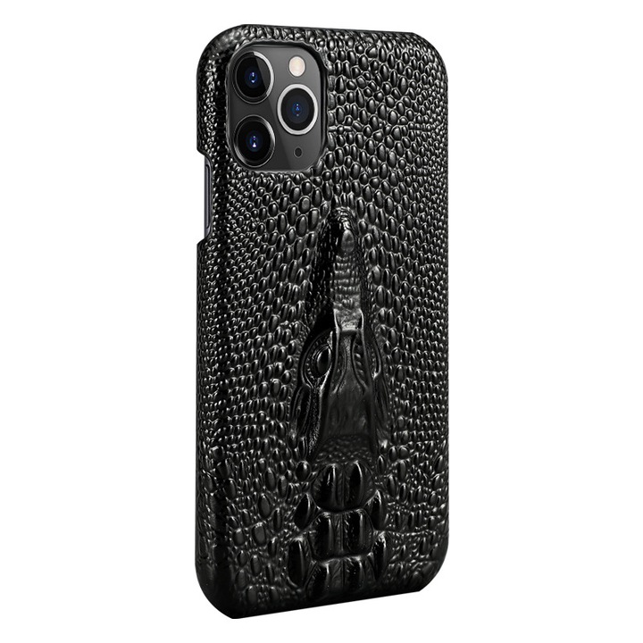 Premium Protection Cover, естествена кожа, Crocodile Texture, RoveZone за iPhone 12 Pro Max, черен