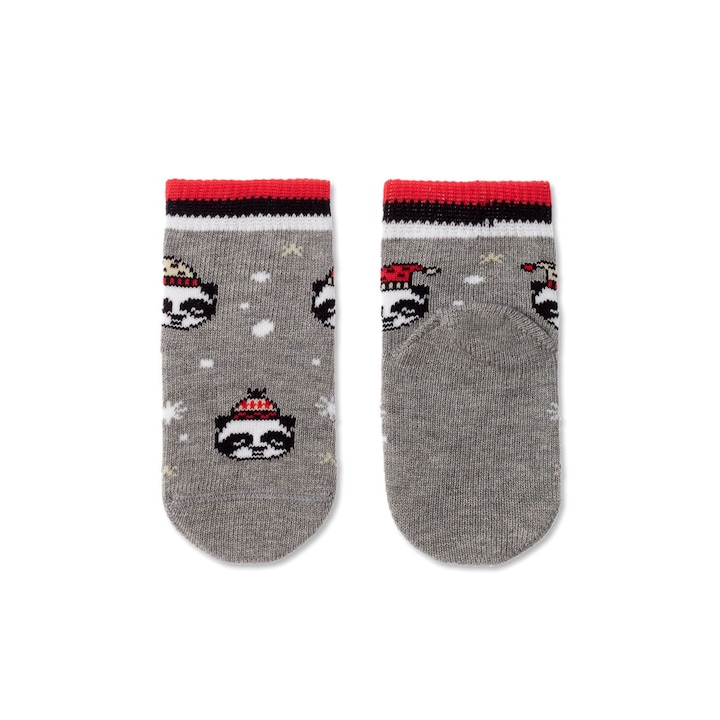 Коледни къси чорапи с десен "Xmas Panda", Conte Kids 518, Сив