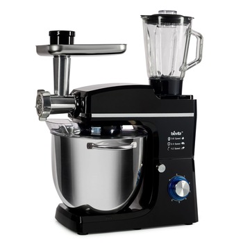 Mixer cu bol din inox Biovita MB-1500SET-10L, 1500 W, Bol 10L inox, 6 Viteze, cu Tocator si Blender, Negru Mixer cu bol din inox Biovita MB-1500SET-10L, 1500 W, Bol 10L inox, 6 Viteze, cu Tocator si Blender, Negru