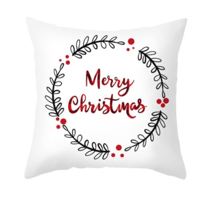 Fata de perna decorativa de Craciun Merry Christmas coronita 45 x 45 cm