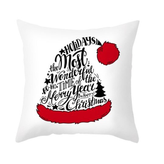Fata de perna decorativa de Craciun Happy New Year caciula 45 x 45 cm