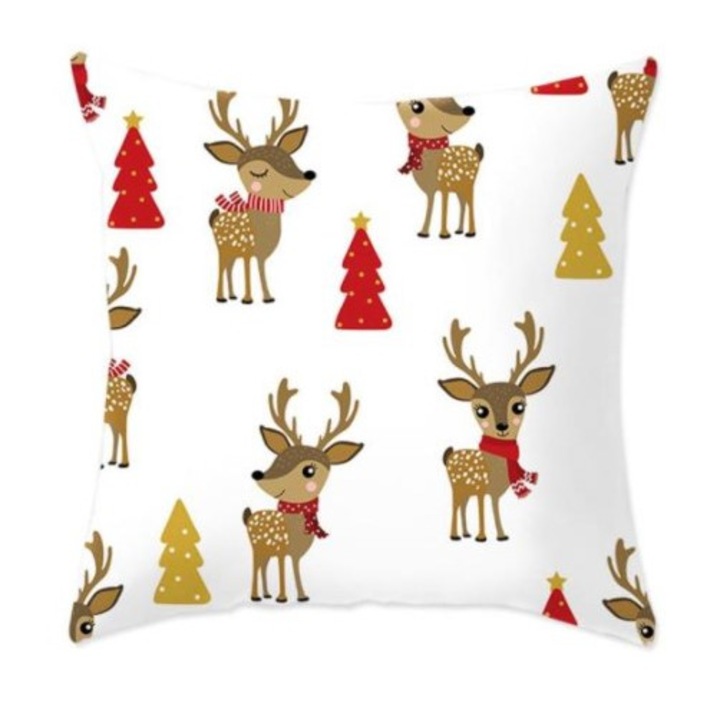 Fata de perna decorativa de Craciun Happy New Year reni si braduleti 45 x 45 cm