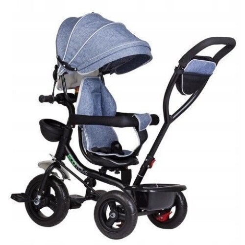 Tricicleta Multifunctionala Cu Maner, Sezut Reversibil si Copertina Ecotoys, negru/gri, 12 luni - 5 Ani