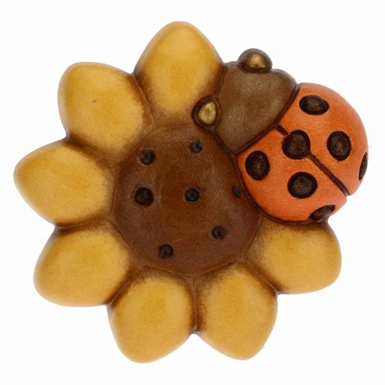 Magnet, floarea soarelui si buburuza norocoasa, ceramica THUN