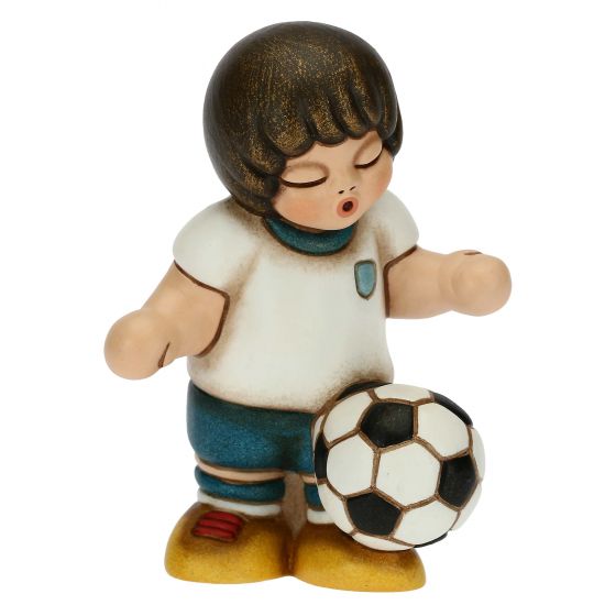 Figurina ceramica, Fotbalist sort-alb/albastru, THUN, 7 cm
