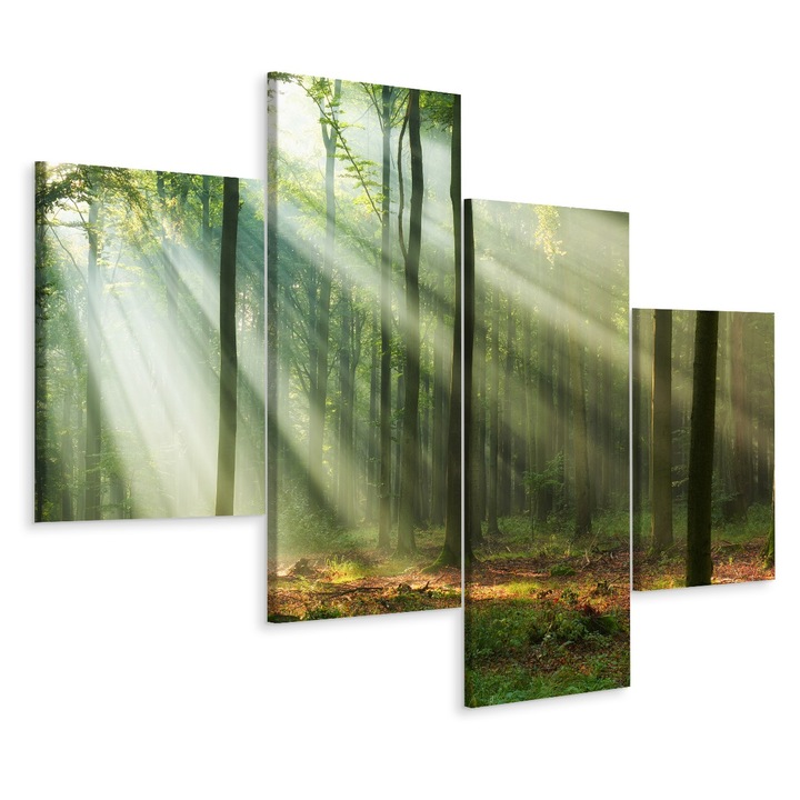 Комплект картини 4 части ГОРАТА Лъчи на слънцето 3D 160cm x 100cm Пейзаж, Креативен декор, Платно върху дървена рамка