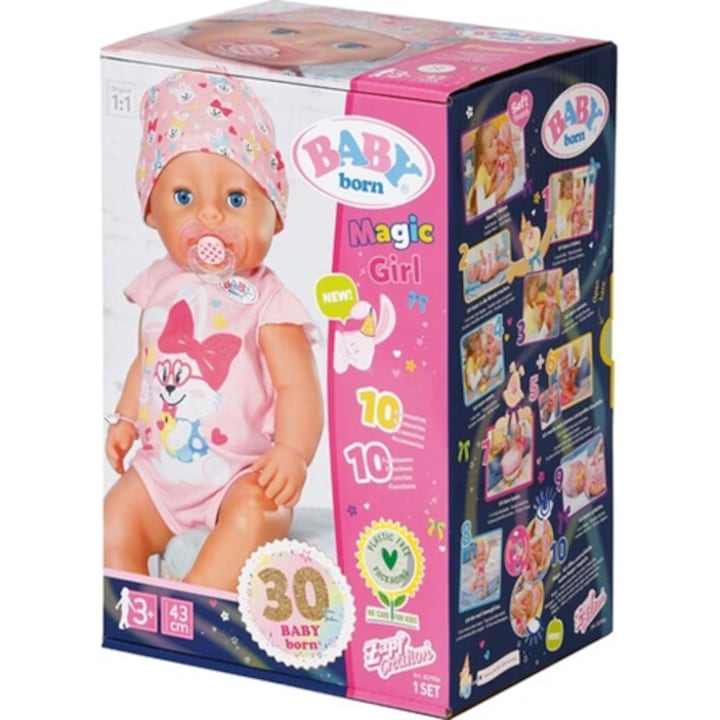 Zapf Baby Born lány interaktív baba, rózsaszín, 43 cm, 10 kiegészítő