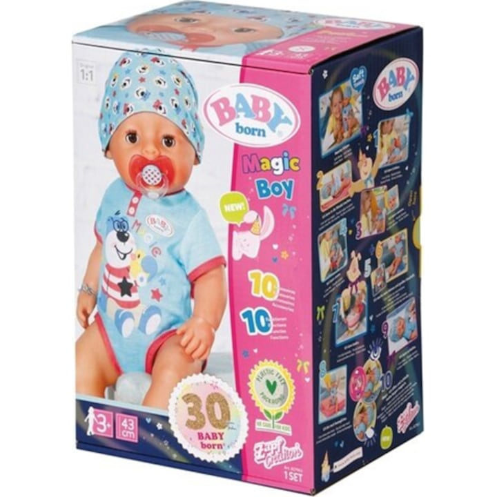 Zapf Baby Born fiú interaktív baba, kék, 43 cm, 10 kiegészítő