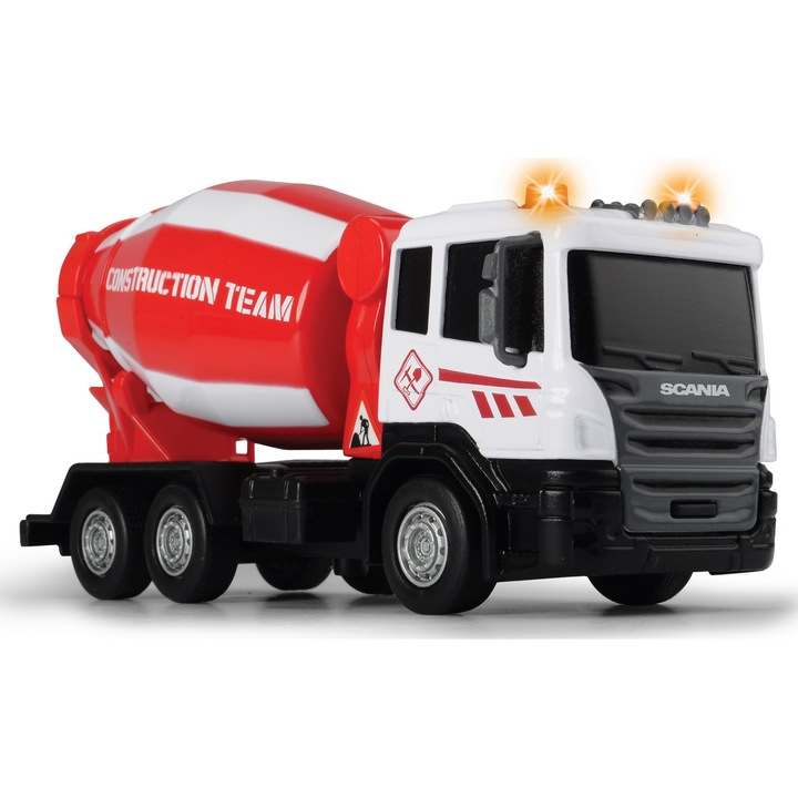 Бетонобъркачка Dickie Toys - Scania, Със светлини и звуци, Червен, 17 см