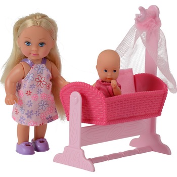 Set de joaca Evi Love - Evi cu bebelus, rochita cu flori Set de joaca Evi Love - Evi cu bebelus, rochita cu flori