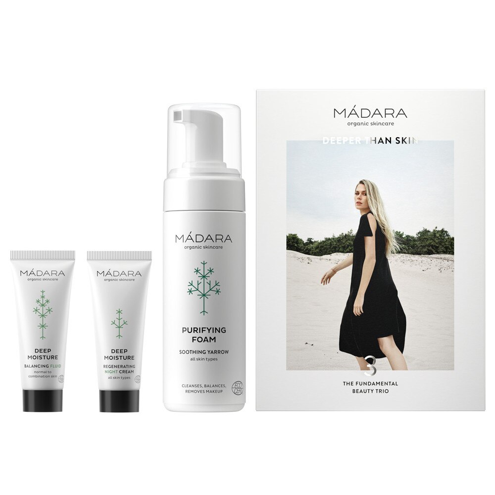 Set 2 spuma demachianta 150 ml, 1 crema de noapte 25 ml si 1 fluid ten normal mixt 25 ml Trio Deeper Than Skin Beauty Madara