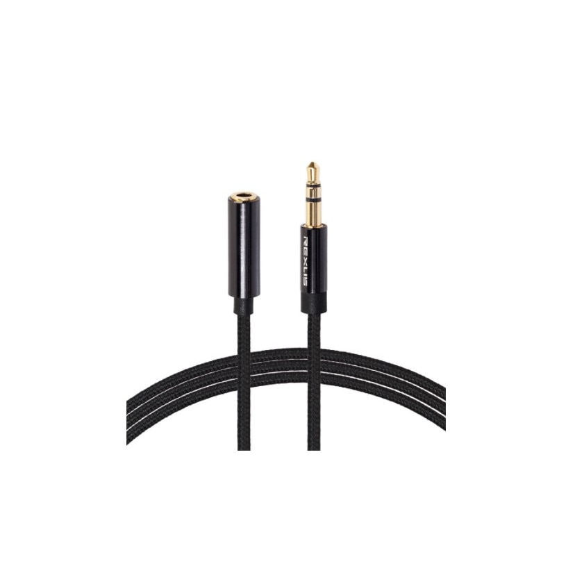 Cablu cu mufa Jack 3.5mm, mama si tata, ultra rezistent, textil, 5 metri, Negru