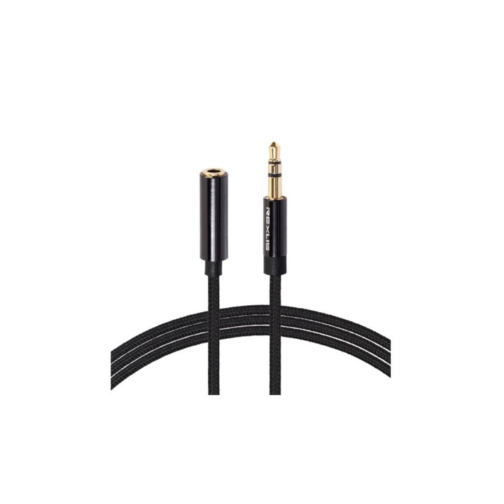 Кабел с жак 3.5мм щепсел, майка и баща, ултра устойчив, текстилен, 5 метра, черен