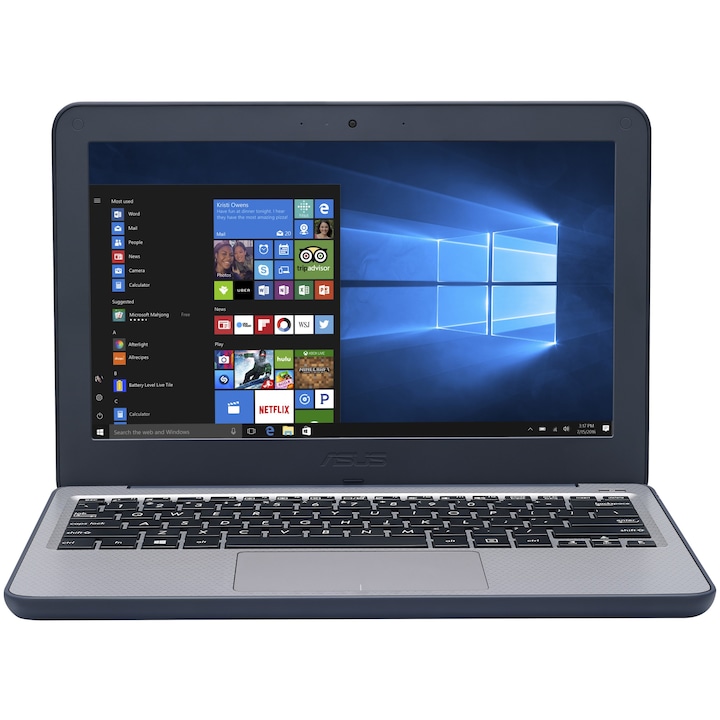 Лаптоп ASUS W202NA-GJ0090R с Intel Celeron N3350 (1.10/2.40GHz, 2M), 4 GB, 128 GB eMMC, Intel HD Graphics 500, Windows 10 Pro, Тъмносин / Сив