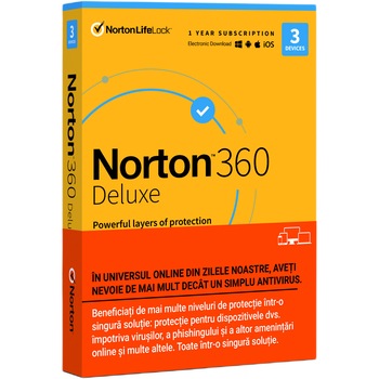 Norton 360 Deluxe, Backup 25GB, 1 an, 3 dispozitive Norton 360 Deluxe, Backup 25GB, 1 an, 3 dispozitive