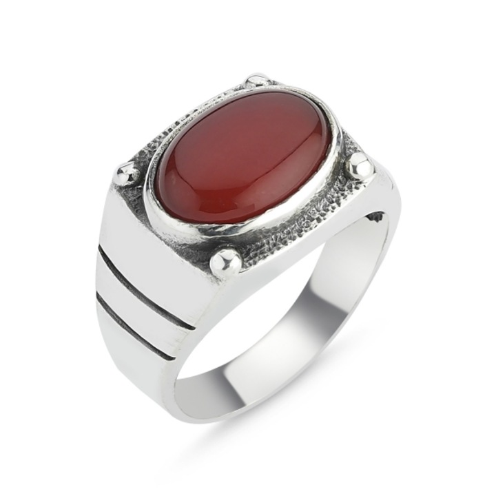 Изящен сребърен пръстен с червен ахат 15319