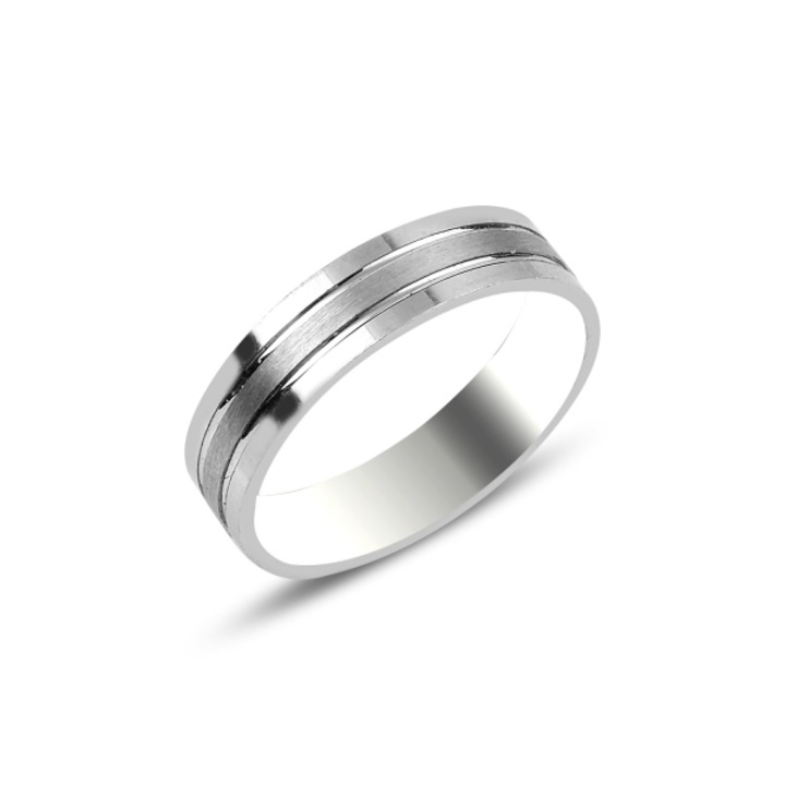 Сребърен пръстен с родиево покритие, брачна халка модел на райета 16638