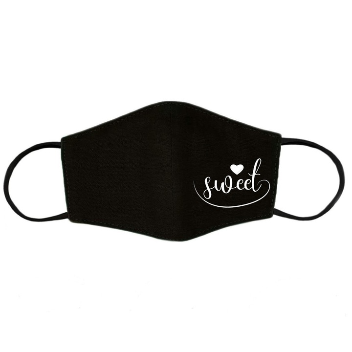 100% pamut védőmaszk, személyre szabott édes hímzéssel, újrafelhasználható, 2 rétegű, Magic Mirror Fashion®, fekete