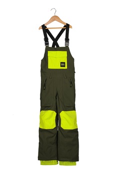 O'Neill, Pantaloni cu bretele si aplicatii contrastante, pentru schi, Verde militar/Verde neon, 164 CM O'Neill, Pantaloni cu bretele si aplicatii contrastante, pentru schi, Verde militar/Verde neon, 164 CM