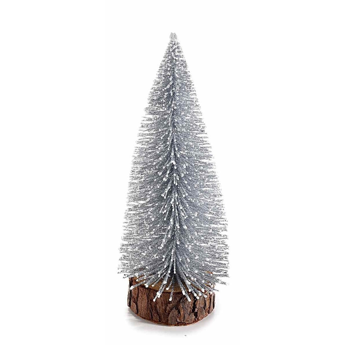 Brad din metal argintiu cu baza din lemn natur Ø 7x18 cm