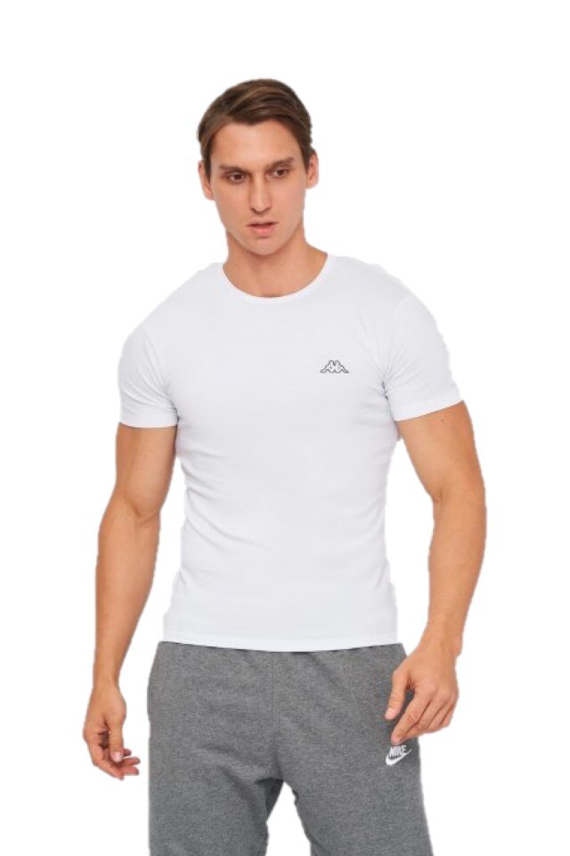 Tricou Barbati Kappa cu logo pe piept din Bumbac, Alb, L