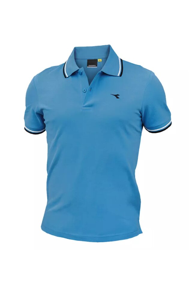 Tricou Barbati Polo Diadora din bumbac, cu detalii contrastante, Albastru